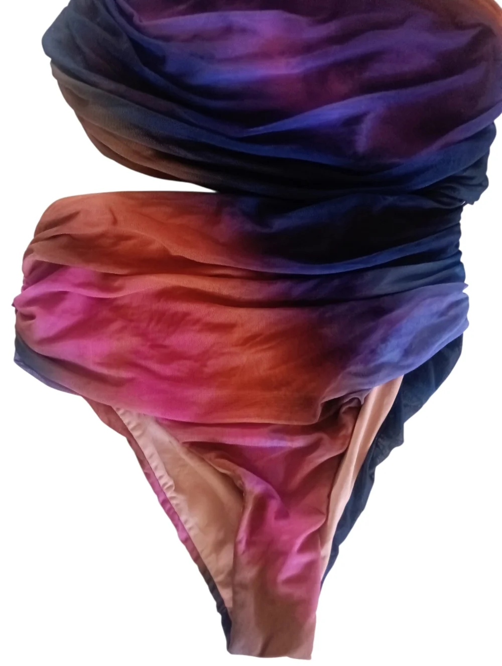 Zara Printed Tulle Swimsuit Asymmetric Neckline Ruched Fabric Size S NWT - Picture 6 of 8